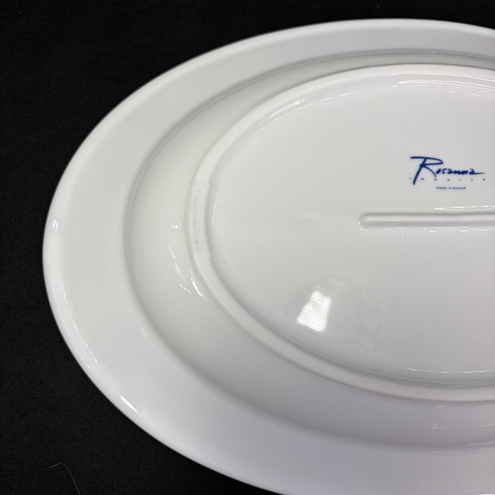 Serving Platter Elliot Bay Pattern White With Blue Seashell Fish & Trim 15”