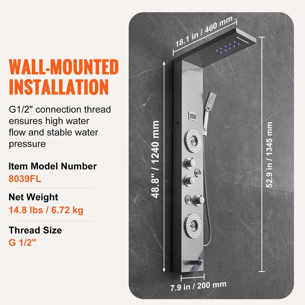Shower Panel System 6 Shower Modes LED & Display Shower Panel Tower Rainfa