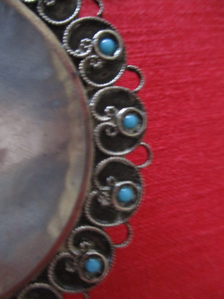 800 Silver Trinket Bowl, 17 Turquoise Stone Settings