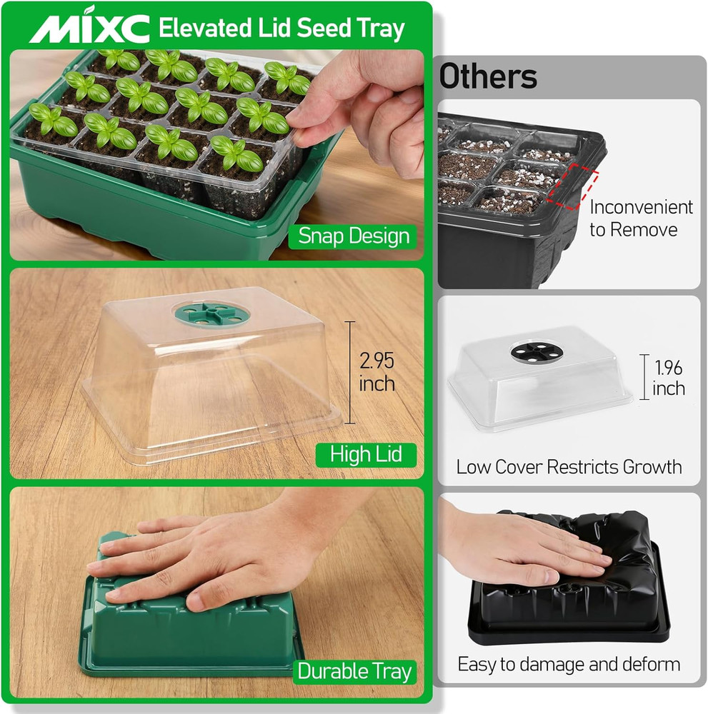 Seed Starter Tray with Elevated Lid, 120 Cells Seed Starter Kit with Adjustable