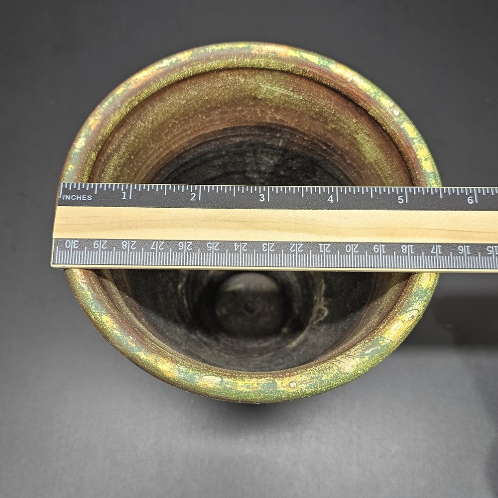 Rustic Green Weathered Footed Planter Pot Molded Handles 7" Tall Indoor