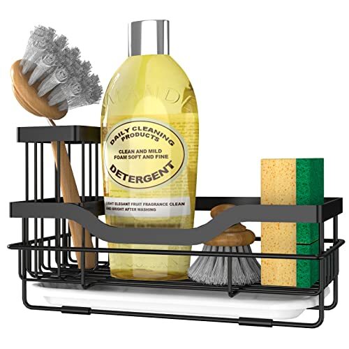 Sponge Holder for Kitchen Caddy Sink Organizer, Multifunctional Mattle Black