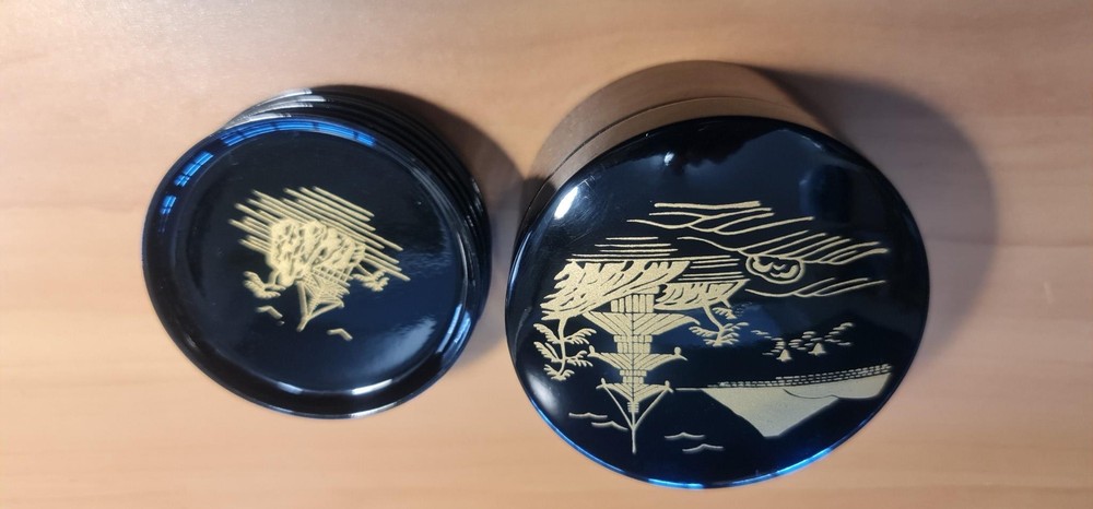 Vintage Japanese Lacquerware Coaster Set - Mt Fuji