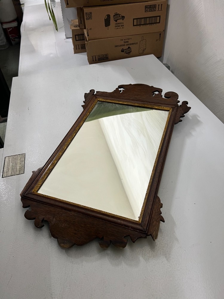 Chippendale Style Walnut Frame Beveled Wall Mirror