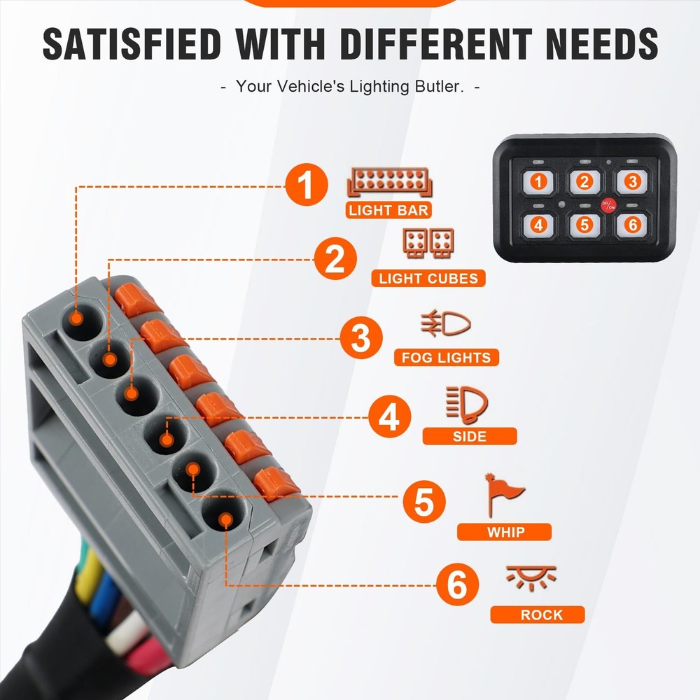 6 Gang Switch Panel with Fuse Wiring Harness and Label Sticker, Universal Aux...
