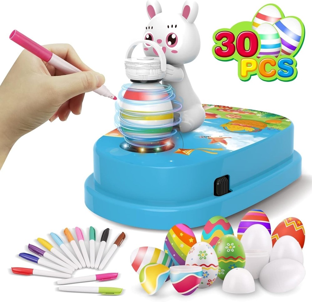 Engfa Easter Egg Decorating Kit with 30 Pcs Eggs and 12 Dying Markers Spinner,