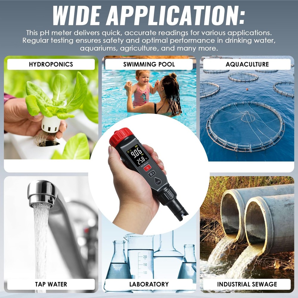 Digital PH Meter with LCD Display, Temperature Measurement, Automatic...