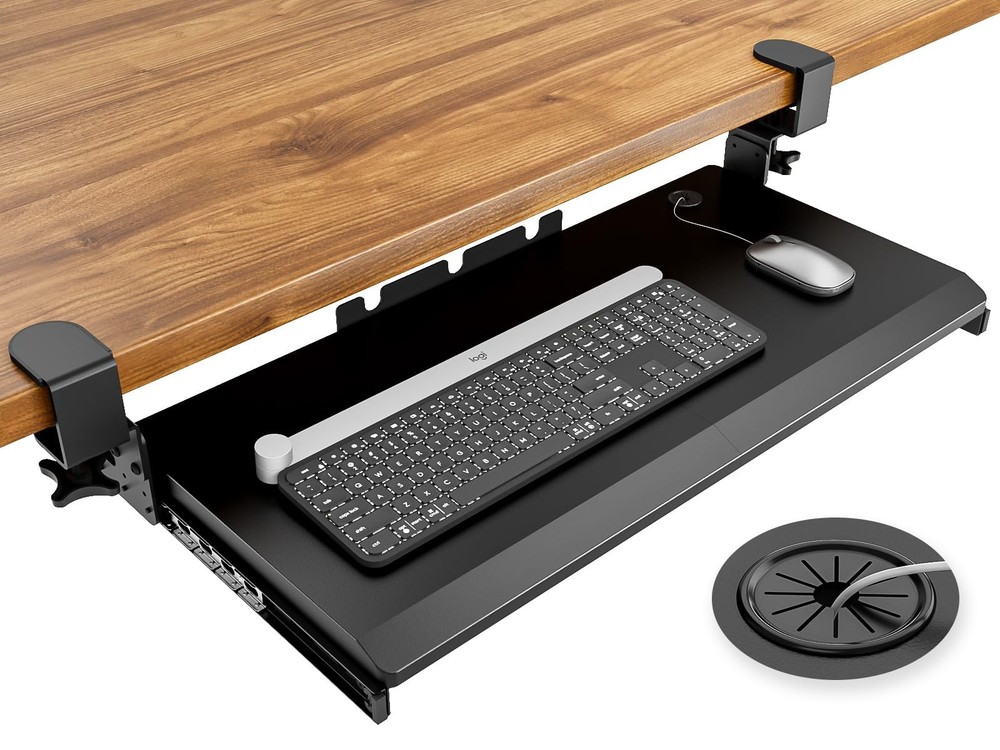 Keyboard Tray Under Desk Pull Out with Extra Sturdy C Clamp Mount System, 27.3