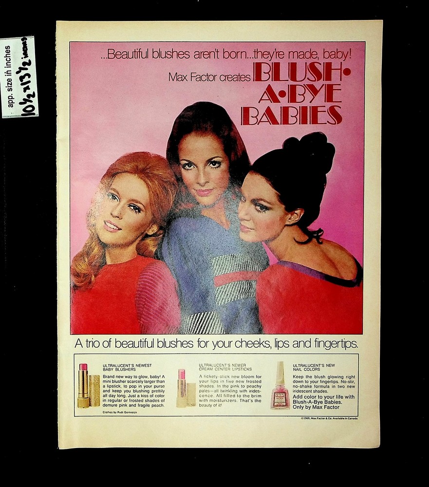 1969 Max Factor Blush a Bye Babies Makeup Vintage Print Ad 13236