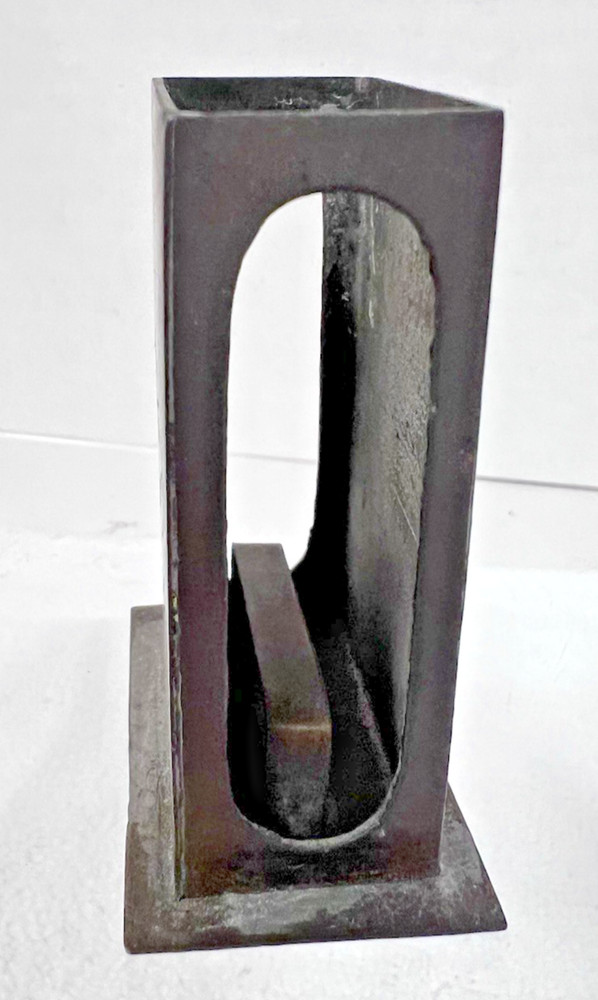 Solid Brass Match Box Holder Stand w Side Stricker Man & Fruit Design