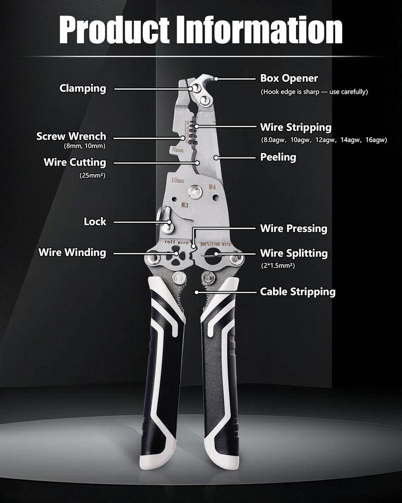 18 in 1 Foldable ?Ire Stripper Crimper, Multifunctional Folding Wire Stripping T