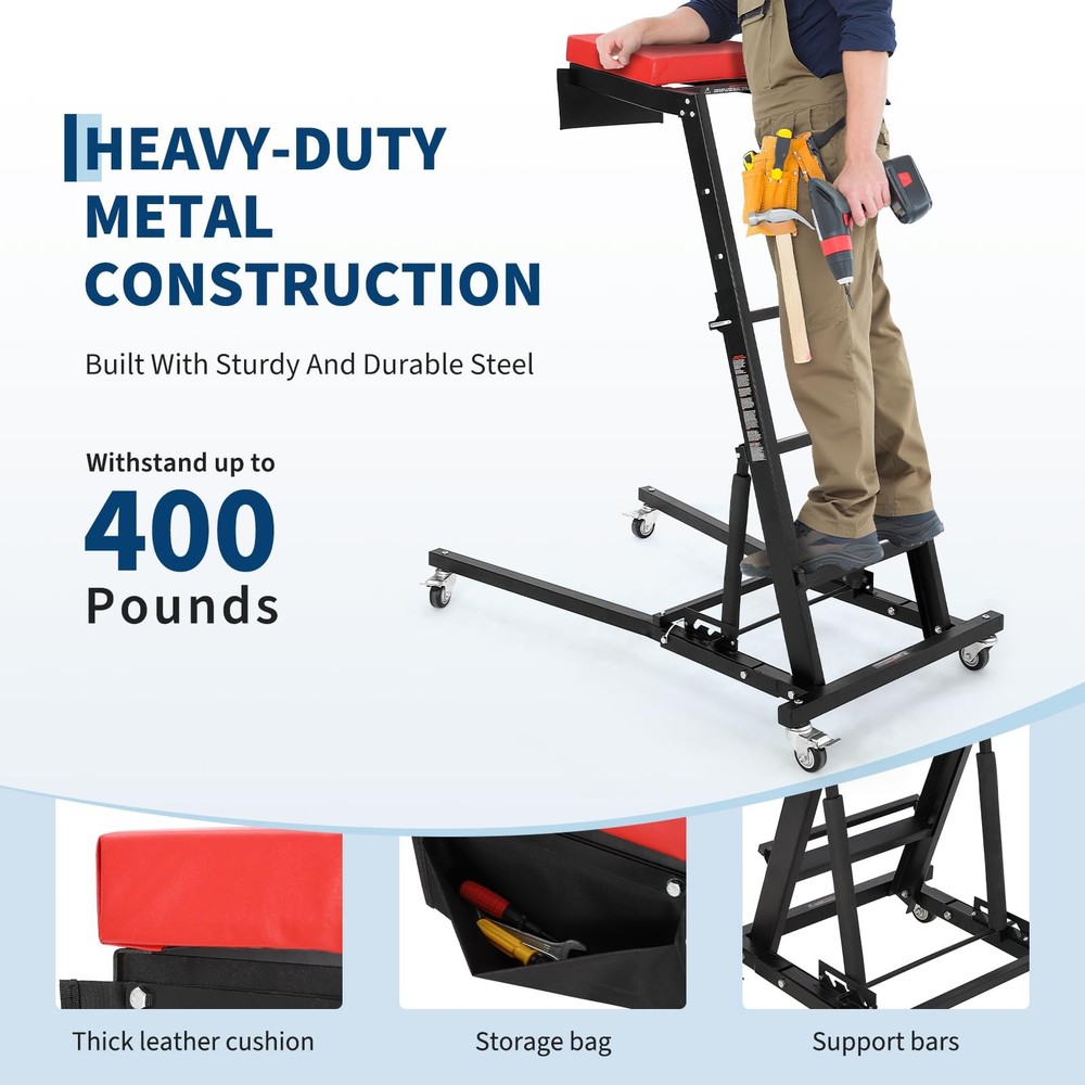 400LB Adjustable Height Auto Creeper |Capacity, 6 Wheels, Foldable Frame