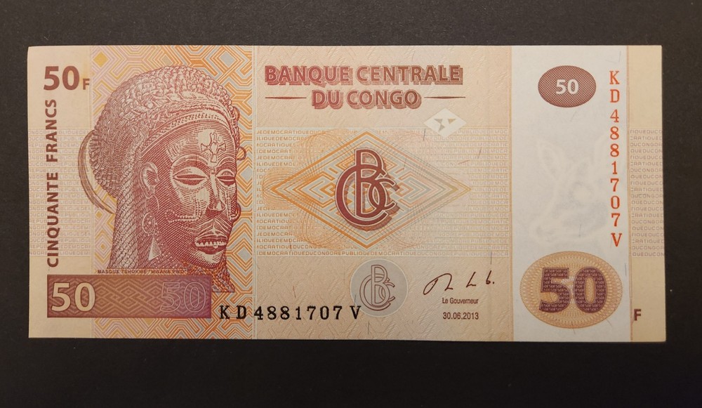 DR Congo banknote,  50 Francs,  2013  SN-KD4881707V