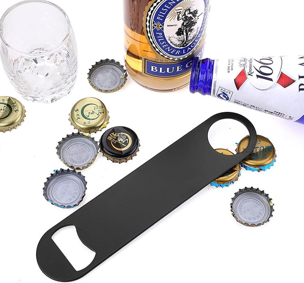 4-Pack Stainless Steel Flat Bottle Openers – Durable, Compact, Black