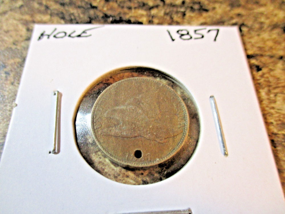 1857 FLYING EAGLE CENT NICE DETAIL WITH HOLE   BN