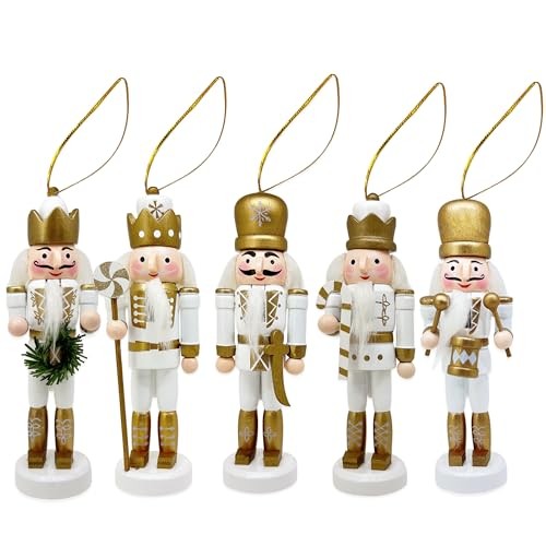 Mini Nutcrackers Figures Wooden Christmas Decor, Hanging Nutcracker Gold