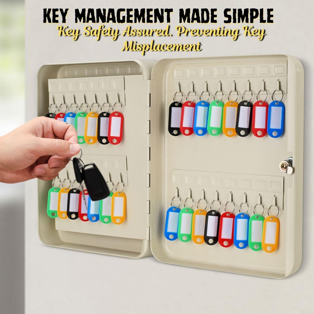 Flexzion Key Box Wall Mount with Code, Key Cabinet with 60 Key Holder Organizer