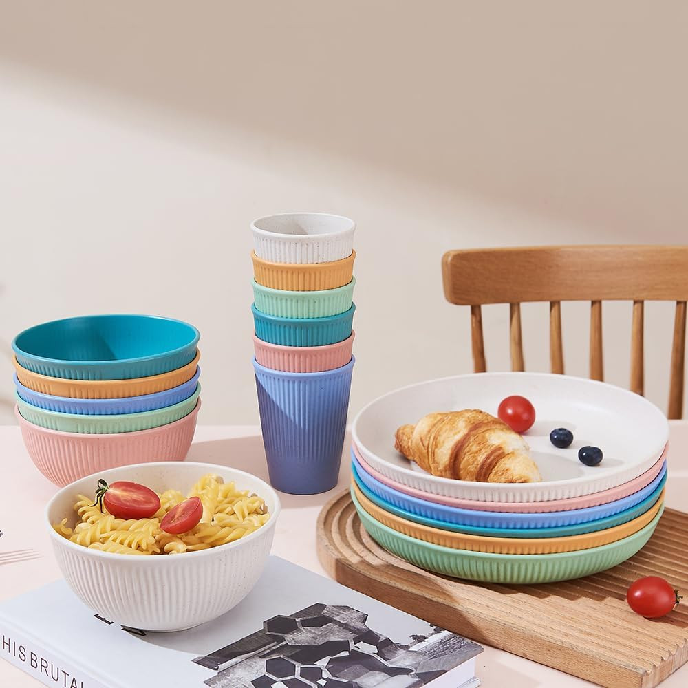 18Pcs Wheat Straw Dinnerware Sets, Unbreakable Reusable Dinnerware Set Kitchen