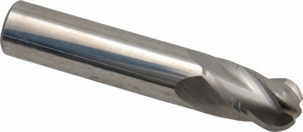 Hertel 3/8" Diam, 5/8" LOC, 4 Flute Solid Carbide Ball End Mill Uncoated, Sin...