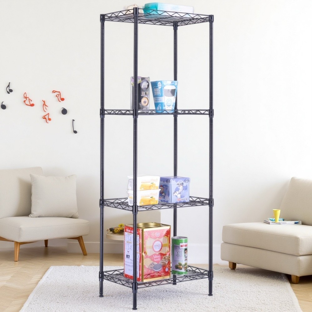 4-Tier Wire Shelving Unit - Heavy Duty, Adjustable, Modular & Black Kitchen Rack