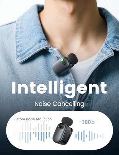 Wireless Mini Lavalier Microphone for iPhone & Black -Lightning & Type-C port