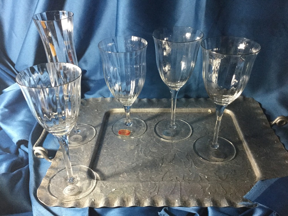 two GORHAM crystal LAURIN Platinum pattern water Goblet or Glass - 7 1/2"