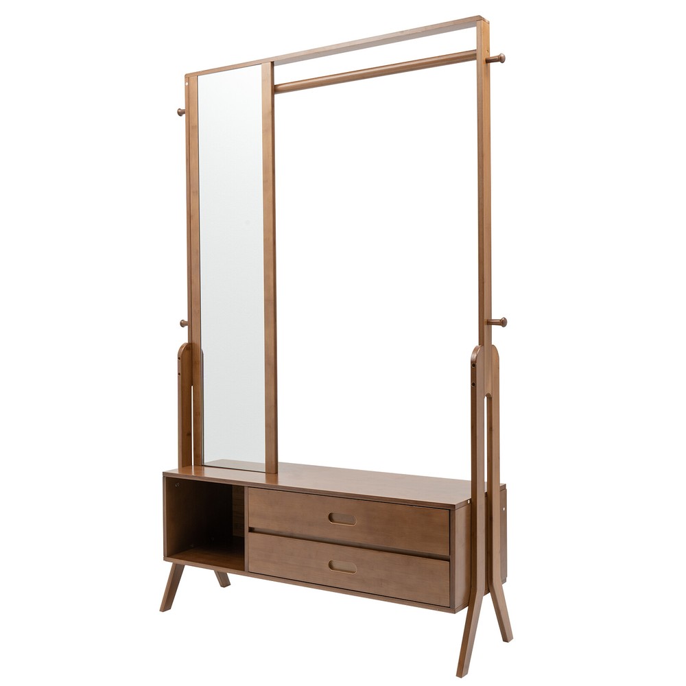 Bamboo Multi-function Hall Tree for Entryway Rack Shoe Storage Hanger Bench Set