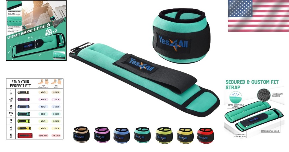 2.5 lbs Neoprene Wrist and Ankle Weights for Strength Training