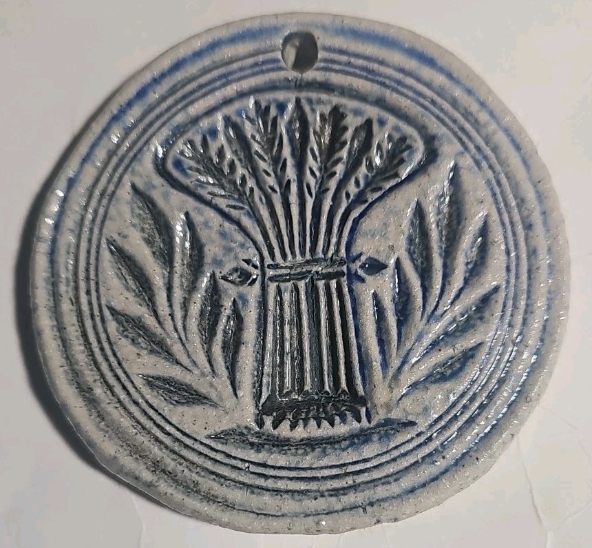 Vintage Earthenware Handcrafted Impression Decorative Buttermold Pottery Blue