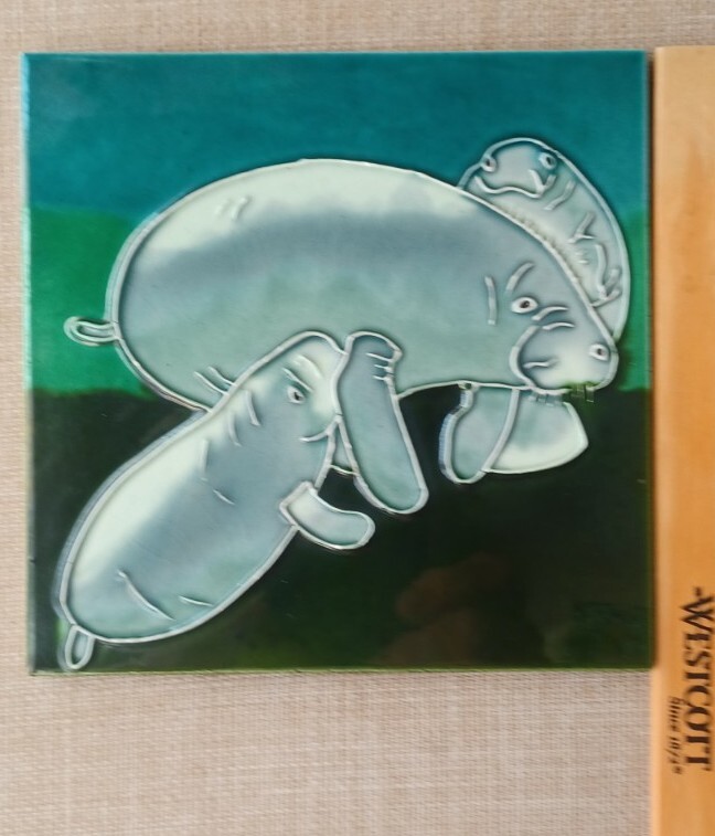 Ceramic Manatee Tile Standing Base Tropical Coastal Beacy Decor