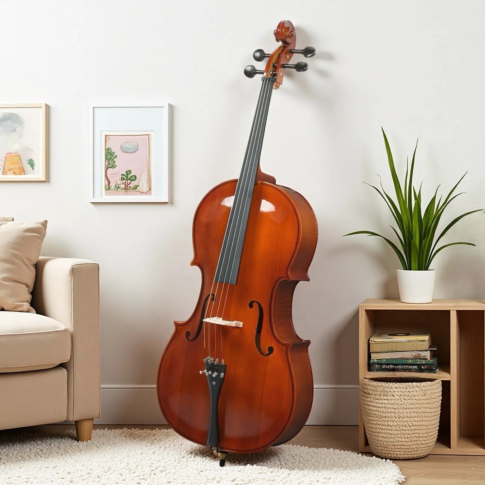 4/4 Full Size Solid Spruce Top Beginner Acoustic Cello Set - Bag Natural Bow