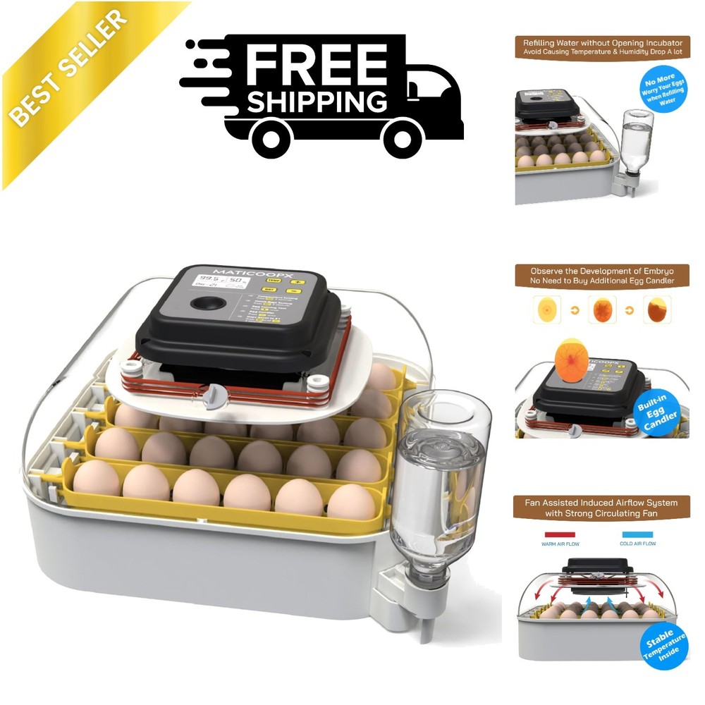 MATICOOPX 30 Egg Incubator with Humidity Display, Egg Candler, Automatic Egg Tur