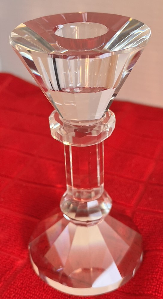 Crystal Candle Holder 5 3/4" High Criss Cross Cut Pattern