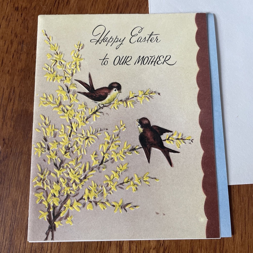 Vtg Stanley Birds Spring Happy Easter Mother Embossed Greeting Card