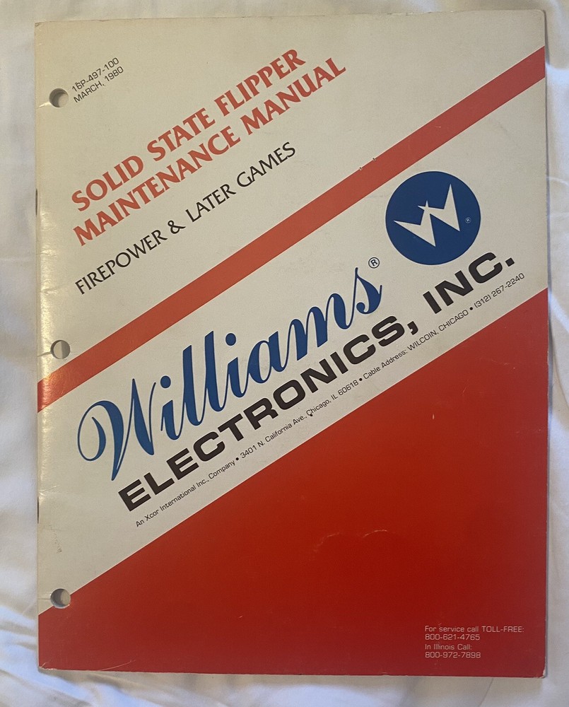 Williams Pinball Solid State Flipper Maintenance Manual Firepower & Later Games