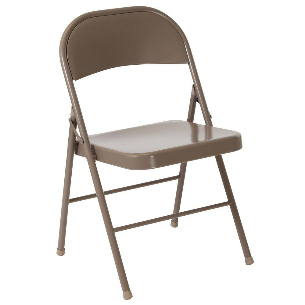 Beige Metal Folding Chair (4-Pack)
