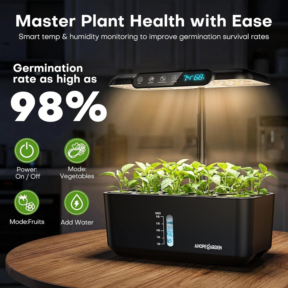 Indoor Hydroponics Herb Garden Kit with LED Light and Smart Display