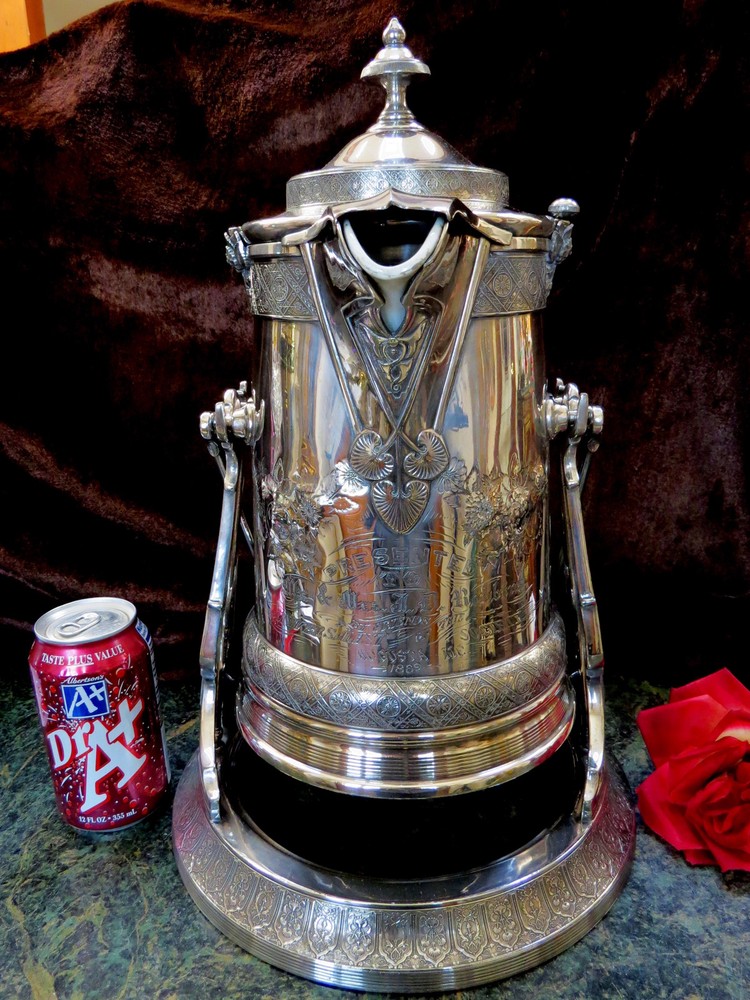 1889 Antique REED & BARTON Silverplate Tilting Water Pitcher PRESENTATION PIECE!