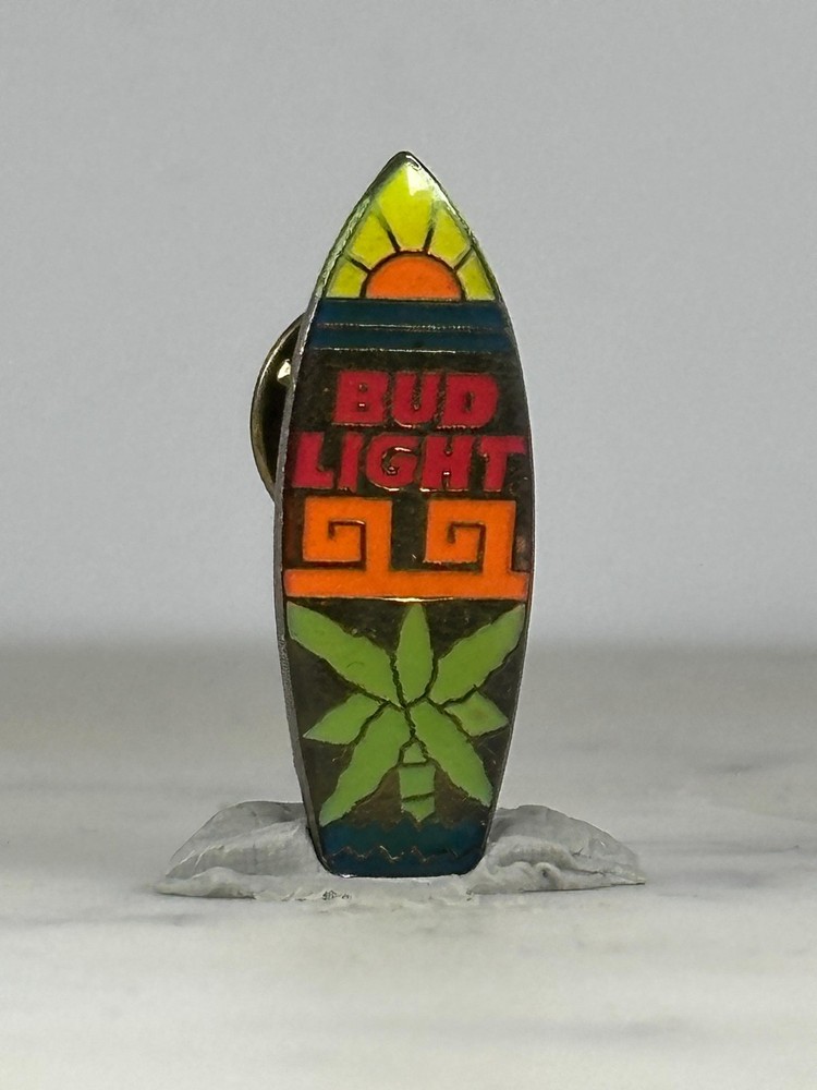 Bud Light Surfboard Pin: Tropical Neon Enamel - 1990s Retro Accessory