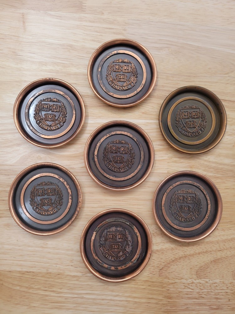 HARVARD UNIVERSITY EMBOSSED SHIELD VERITAS Bronze & Copper (7) COASTER/COIN TRAY