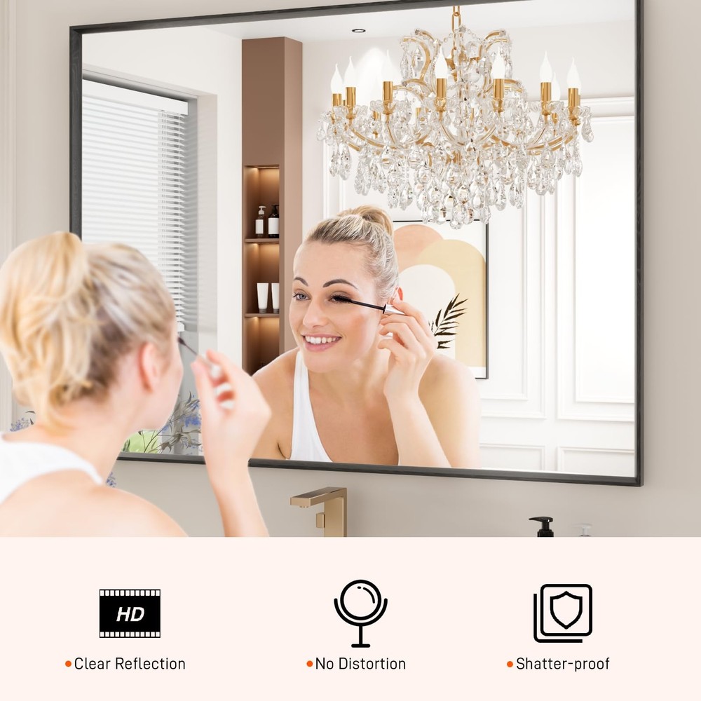 Bathroom Mirror, 24X36 Inch Matte Black Framed Mirror, Rectangular Wall Mirro...