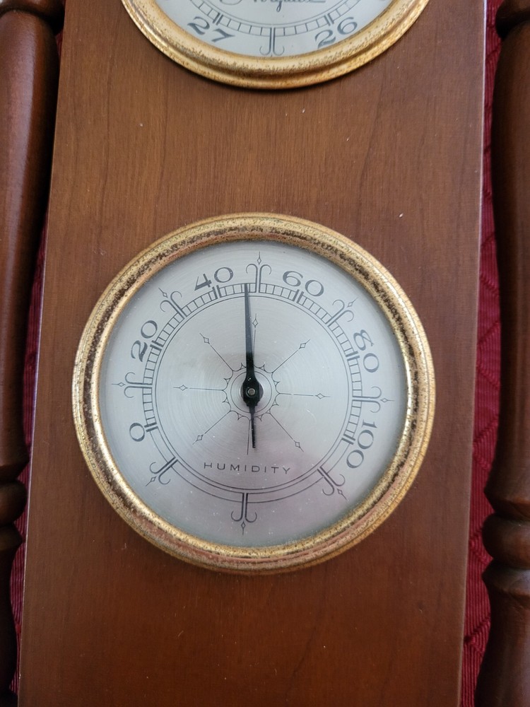 Vintage Airguide Ornate Thermometer, Barometer, Weather Station Solid Cherry