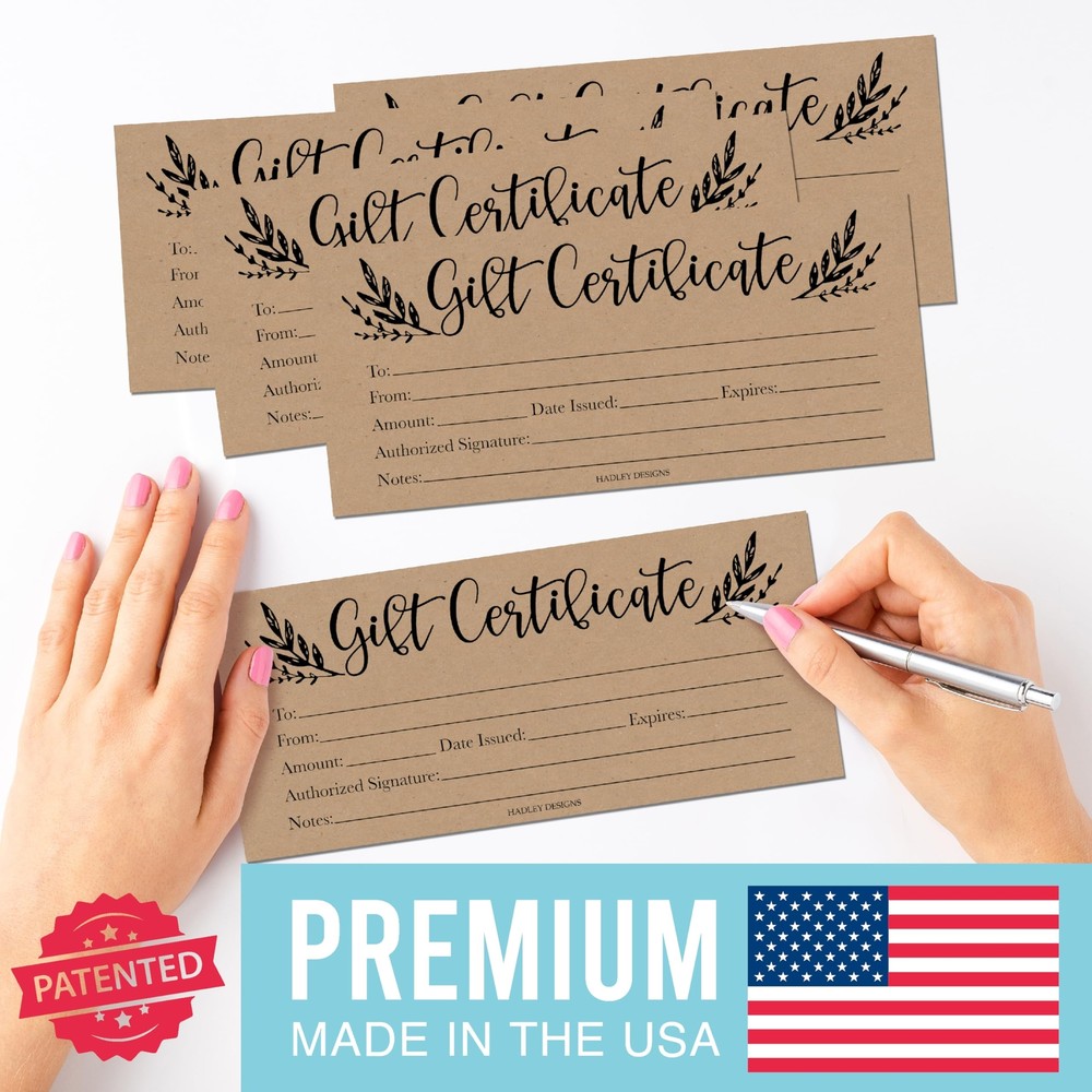 25 4x9 Rustic Blank Gift Certificates for Inches, Greenery