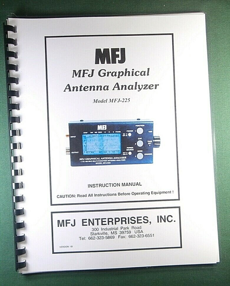 MFJ 225 Antenna Analyzer Instruction Manual: w/Clear Protective Covers!