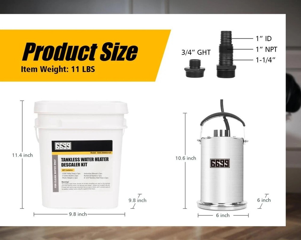 6699 Tankless Water Heater Flush Kit Includes 1/3HP Stainless Steel Sump Pump...