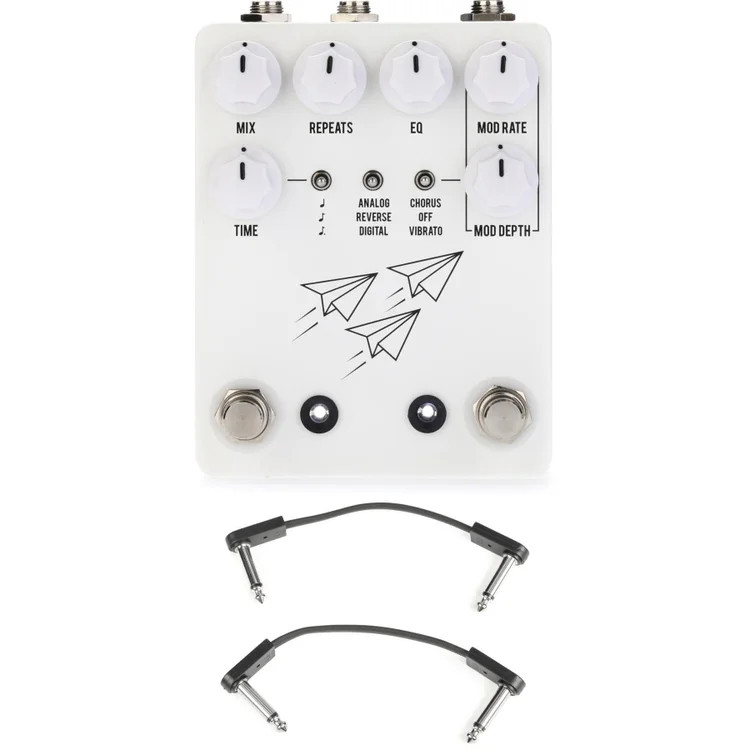 JHS Flight Delay Pedal with EBS Patch Cables - White