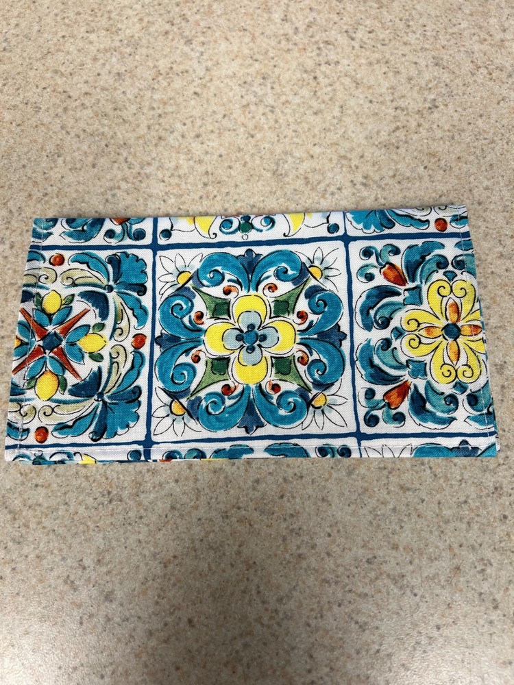Soft Fabric Checkbook - Handmade - Beautiful Mediterranean Tile Pattern