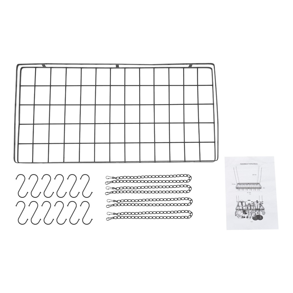 Modern Hanging Pot Holder Pan Hanger Kitchen Ceiling Rack with 12 Hooks Black