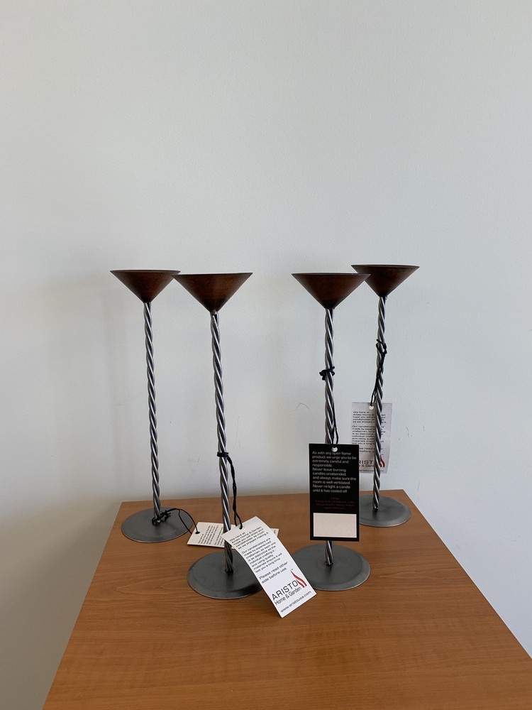 Four Rustic Tea candle holder with twisted Stem