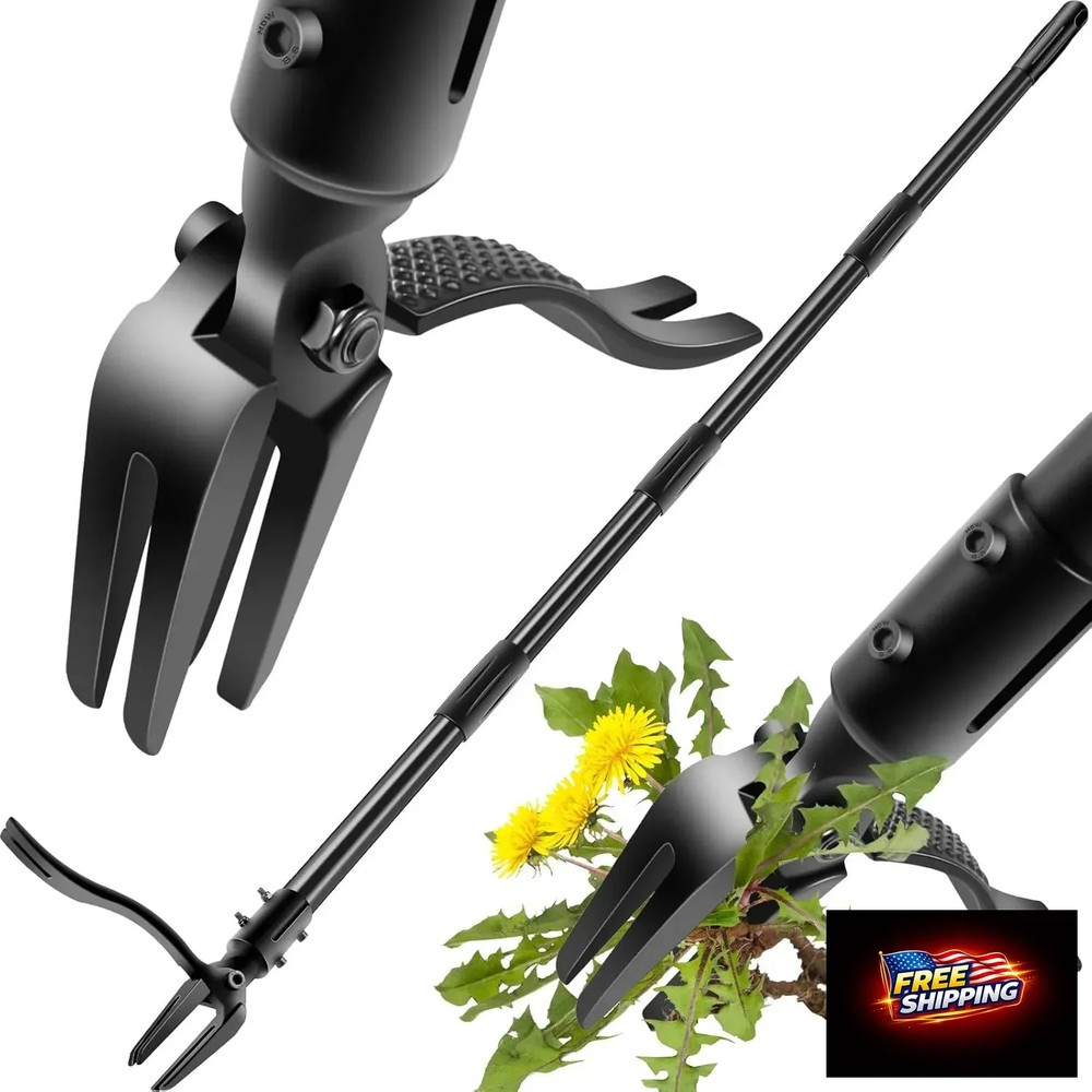 Weed-Puller-Tool-with-Long-Handle, 63" Adjustable Stand Up Weeding Tool with Hea